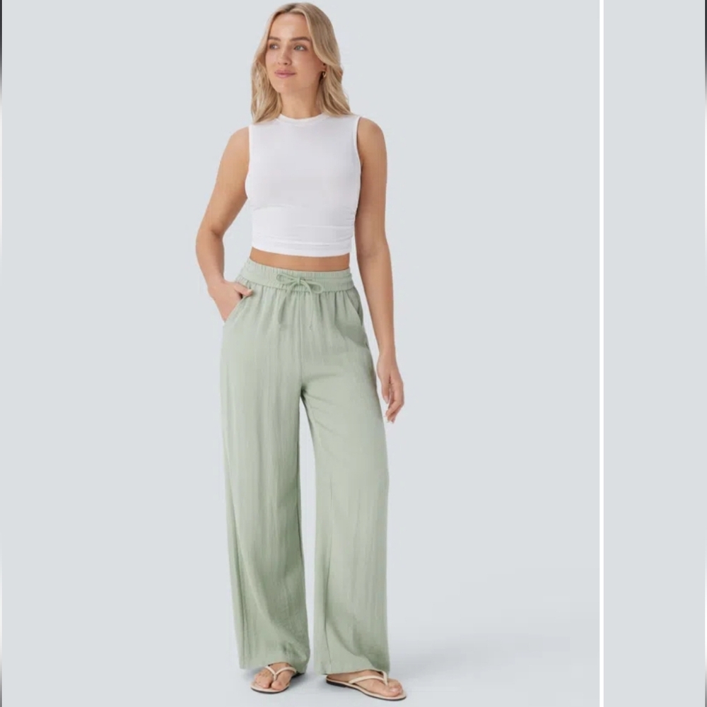 HALARA Green Wide Leg Pants High-Rise Elastic Waist